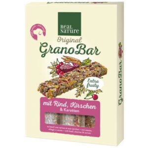 REAL NATURE Grano Bar Riegel 4 Stück, 100g mit Rind, Kirschen & Karotten