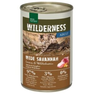 REAL NATURE WILDERNESS Nassfutter Katze, Adult Wide Savannah, Lamm und Wildschwein 12x400 g