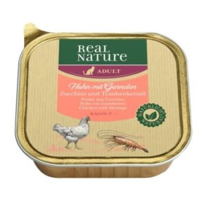 REAL NATURE Original Nassfutter für Katzen, Adult, Garnele und Huhn mit Zucchini und Traubenkernöl 16x100 g