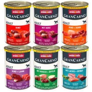 animonda GranCarno Original Nassfutter Hund Adult, Mixpaket 6x400 g Herzhafte Variation