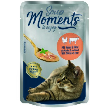 MOMENTS Soup Nassfutter Katze Adult, Huhn und Rind 24x40 g