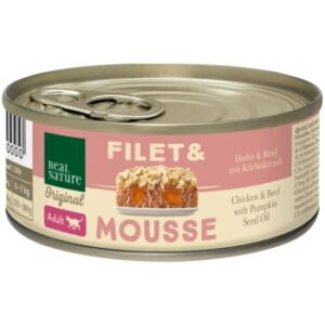 REAL NATURE Original Nassfutter Katze, Adult, Filet & Mousse Huhn und Rind mit Kürbiskernöl 24x85 g