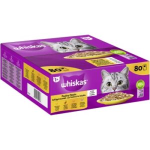 Whiskas ® Multipack Portionsbeutel 1+ Geflügel Auswahl 4 Varietäten Huhn, Ente, Geflügel, Truthahn in Gelee 80 x 85g