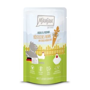 MjAMjAM Nassfutter Katze Adult, Quetschie Chicks & Friends, Huhn und Möhrchen 12x125 g