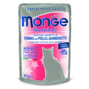 Monge Natural Cat Thunfisch & Huhn mit Garnelen in Gelée 24x80g