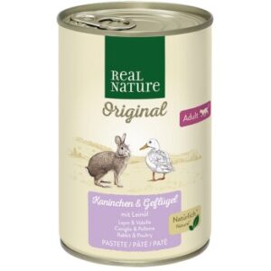 REAL NATURE Original Nassfutter Katze, Adult, Kaninchen und Geflügel mit Leinöl 12x400 g
