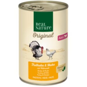 REAL NATURE Original Nassfutter Katze, Adult, Truthahn und Huhn mit Walnussöl 12x400 g