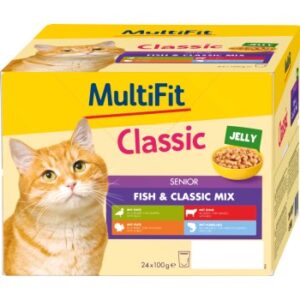 MultiFit Nassfutter Katze Senior, Fish & Classic Mix - Classic, in Gelee, Multipack 24x100 g