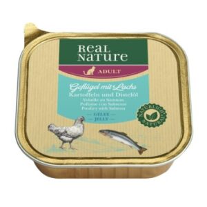 REAL NATURE Original Nassfutter für Katzen, Adult, Geflügel mit Lachs, Kartoffeln und Distelöl 16x100 g