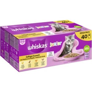 Whiskas Portionsbeutel Multipack Mega Pack Junior Geflügel Auswahl in Gelee 40x85 g