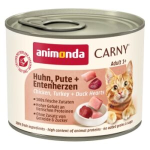 animonda Carny Nassfutter Katze Adult Huhn, Pute und Entenherzen 12x200 g