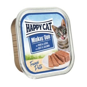 HAPPY CAT Minkas Duo Nassfutter Katze Adult, Rind & Lachs, Paté 16x100 g