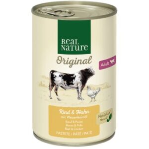 REAL NATURE Original Nassfutter Katze, Adult, Rind und Huhn mit Weizenkeimöl 12x400 g