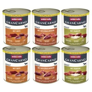 animonda GranCarno Original Nassfutter Hund Adult, Mixpaket 6x800 g Deftige Variation