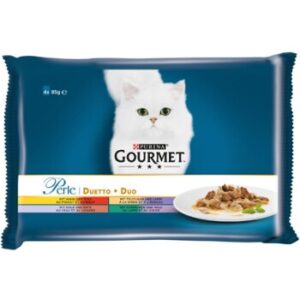 GOURMET Perle Duetto di Carne, Huhn/Truthahn/Kalb/Kaninchen 4x85g