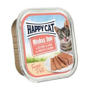 HAPPY CAT Minkas Duo Nassfutter Katze Adult, Geflügel & Lachs, Paté 16x100 g