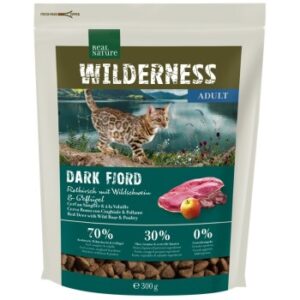 REAL NATURE WILDERNESS Trockenfutter Katze, Adult, Dark Fjord, Rothirsch, Wildschwein & Geflügel 300 g
