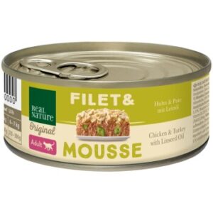 REAL NATURE Original Nassfutter Katze, Adult, Filet & Mousse Huhn und Pute mit Leinöl 24x85 g