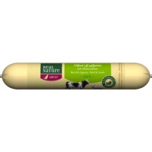REAL NATURE Original Nassfutter Katze, Adult, Katzenwurst 12x70 g Rind und Lamm mit Hüttenkäse 12x70 g