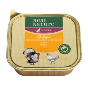 REAL NATURE Original Nassfutter für Katzen, Adult, Geflügel mit braunem Reis und Fischöl 16x100 g