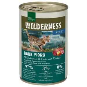 REAL NATURE WILDERNESS Nassfutter Katze, Adult Dark Fjord, Wildschwein mit Ente und Rentier 24x400 g