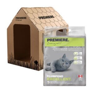 PREMIERE Excellent Zitronengras Klumpstreu 12 kg + Gratis Katzenhau