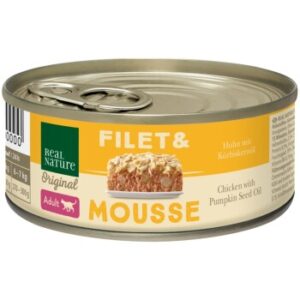 REAL NATURE Original Nassfutter Katze, Adult, Filet & Mousse Huhn mit Kürbiskernöl 6x85 g