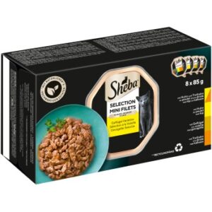 Sheba Selection Mini Filets Nassfutter Katze Adult, Mixpaket, Geflügel Variation, in Sauce 8x85 g