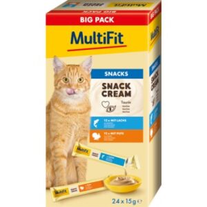 MultiFit SnackCream Katze 24 x 15 g Big Pack 2 Sorten Lachs und Pute