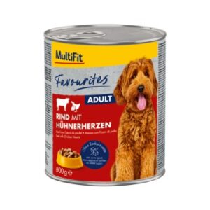 MultiFit Favourites Nassfutter Hund Adult, Rind mit Hühnerherzen 6x800 g
