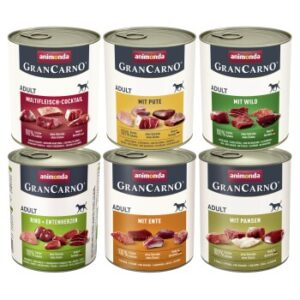 animonda GranCarno Original Nassfutter Hund Adult, Mixpaket 6x800 g Kräftige Variation