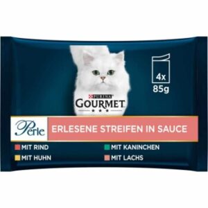 GOURMET Perle Rind, Huhn, Kaninchen und Lachs 4x85 g