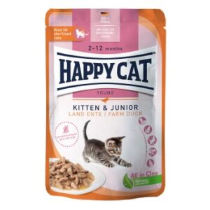 HAPPY CAT Young Nassfutter Katze Kitten & Junior, Land Ente, Meat in Sauce 20x85 g