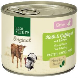 REAL NATURE Original Nassfutter Katze, Kitten, Kalb und Geflügel mit Lachsöl 6x200 g