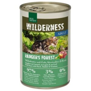 REAL NATURE WILDERNESS Nassfutter Katze, Adult Ranger's Forest, Wildschwein mit Ente, Kaninchen und Hirsch 12x400 g
