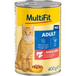 MultiFit Nassfutter Katze Adult, Paté, Rind und Leber 12x400 g