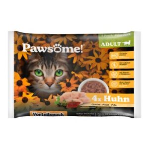 Pawsome Nassfutter Katze, Adult, Flowpack Huhn 4x85 g