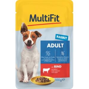 MultiFit Nassfutter Hund, Adult, Little Dog, Pouch, Ragout Rind 48x100 g
