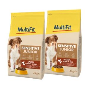 MultiFit Trockenfutter Hund, Junior, Sensitive, mit Lamm, Huhn & Reis 2x4 kg