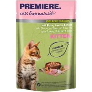 PREMIERE cats love nature Deluxe Ragout Kitten mit Pute, Lachs und Reis 24x100 g