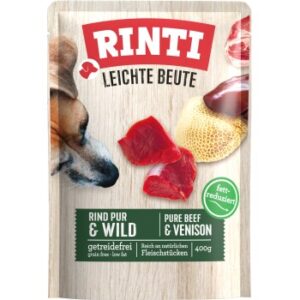 RINTI Leichte Beute Nassfutter Hund, Adult, Pouch, Rind und Wild 10x400 g