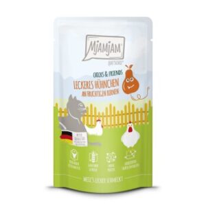 MjAMjAM Nassfutter Katze Adult, Quetschie Chicks & Friends, Huhn und Birne 12x125 g
