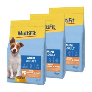 MultiFit Trockenfutter Hund Adult, Mini, mit Rind, Huhn & Mais 3x1 kg