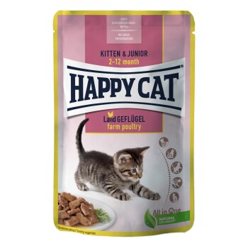 HAPPY CAT Meat in Sauce Kitten & Junior 24x85g Land-Geflügel