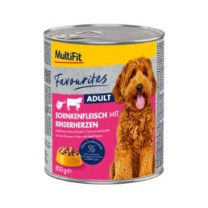 MultiFit Favourites Nassfutter Hund Adult, Schinkenfleisch mit Rinderherzen 6x800 g