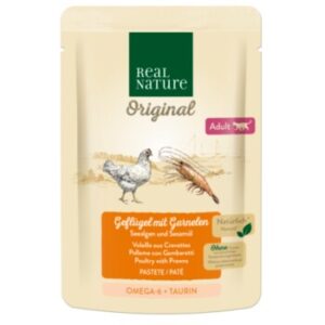 REAL NATURE Original Nassfutter für Katzen, Adult Geflügel mit Garnelen 12x85 g