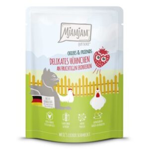 MjAMjAM Nassfutter Katze Adult, Quetschie Chicks & Friends, Huhn und Erdbeere 6x300 g