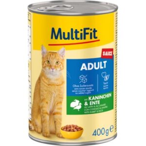 MultiFit Nassfutter Katze Adult, Sauce, Kaninchen und Ente 12x400 g