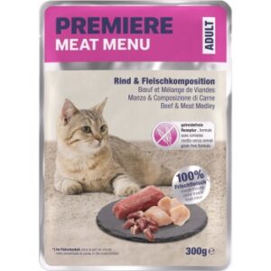 PREMIERE Meat Menu Nassfutter Katze, Adult, Rind und Fleisch 6x300 g