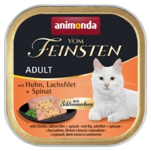 animonda Vom Feinsten Adult mit Schlemmerkern 32x100g Huhn, Lachsfilet und Spinat 32x100 g